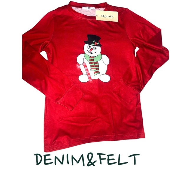 Ekouaer Kids Christmas Snowman/Candycane Pajama Set | Long Sleeve Top & Pants ☃️ - Picture 2 of 5